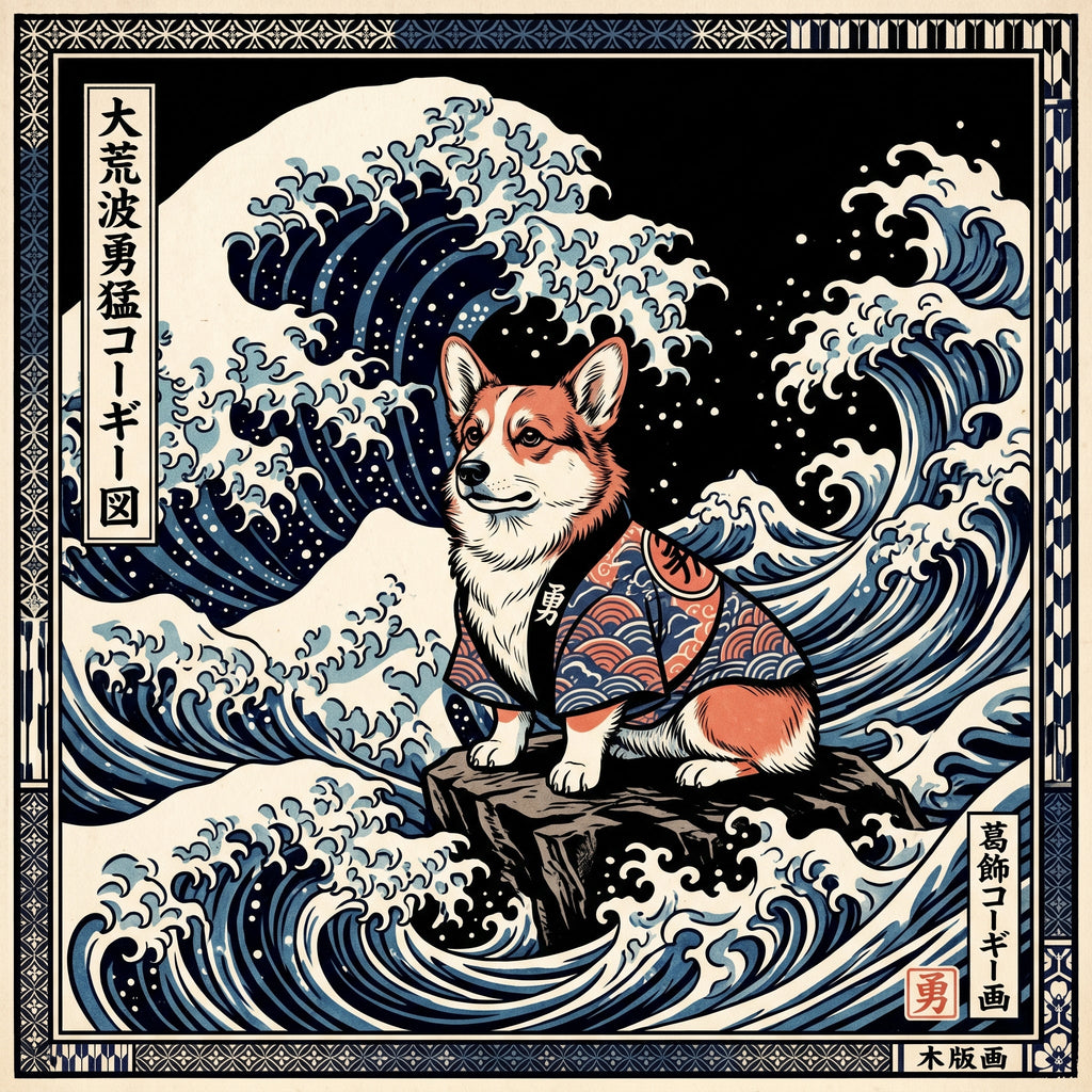 Ukiyo-e Great Wave Corgi Tee - Premium Corgi Gifts