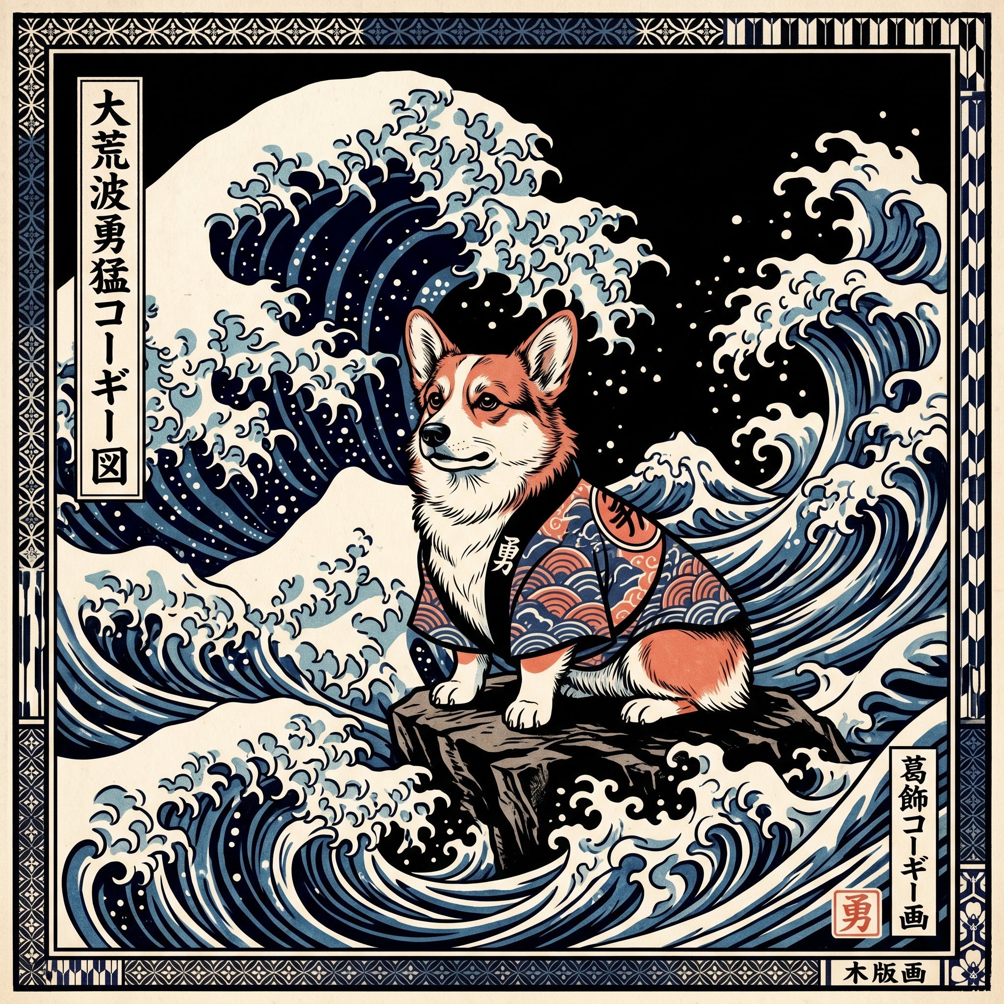 Ukiyo-e Great Wave Corgi Tee - Premium Corgi Gifts