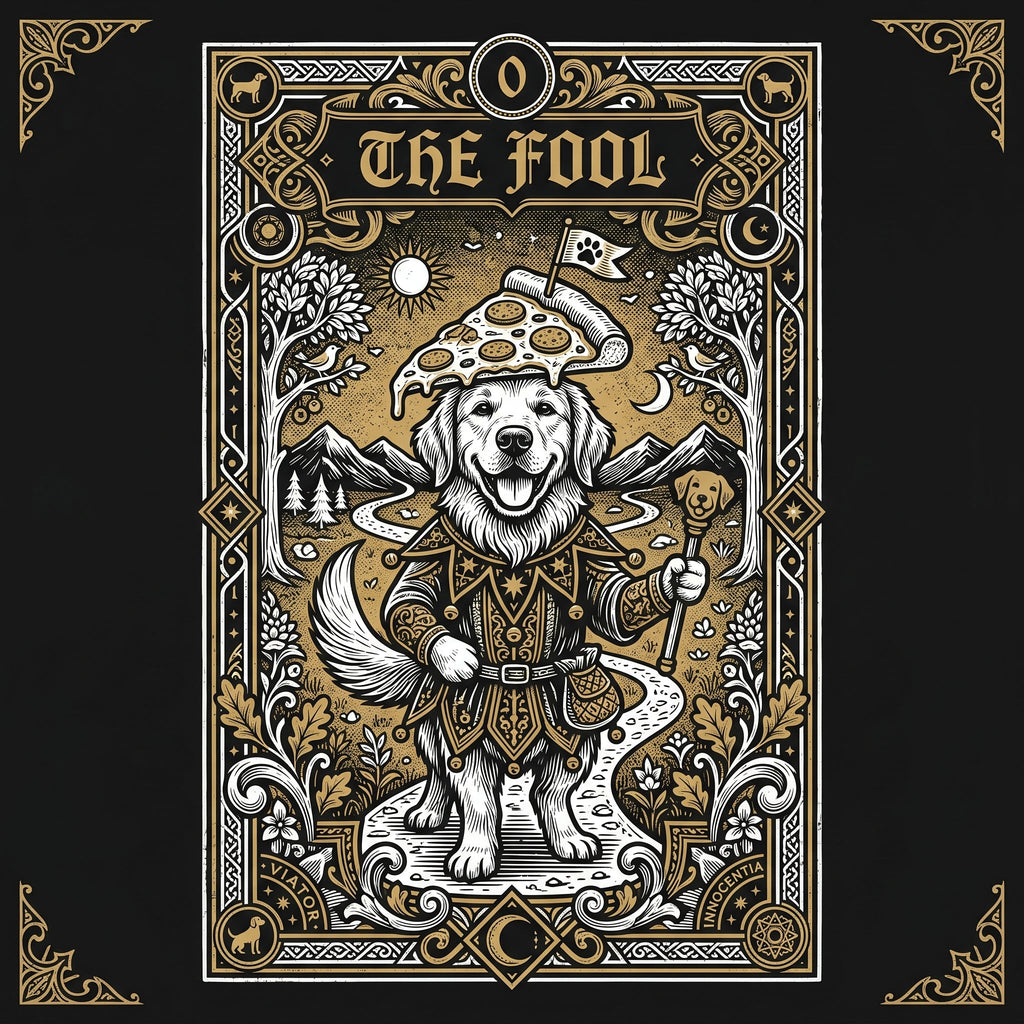 The Fool Golden Retriever Tarot Card Tee - Premium Funny Graphic T Shirts