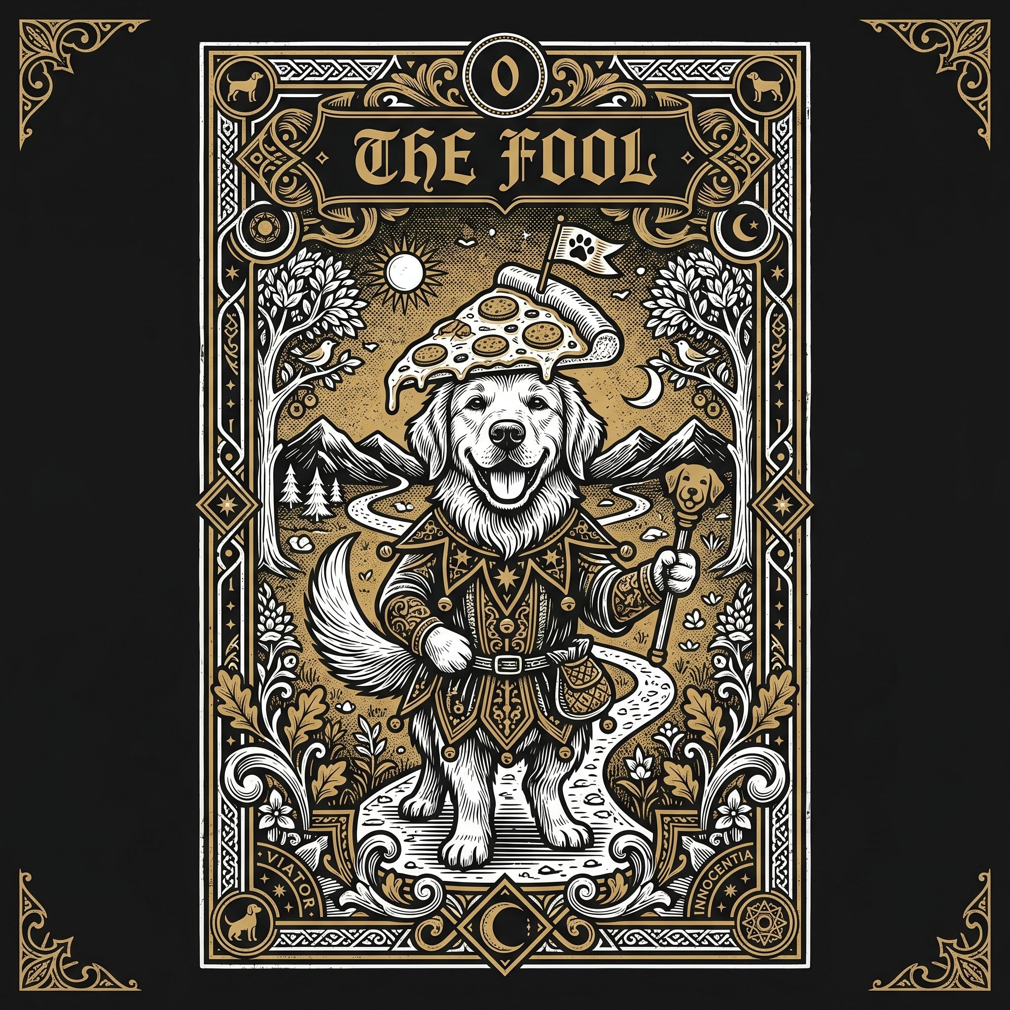 The Fool Golden Retriever Tarot Card Tee - Premium Funny Graphic T Shirts